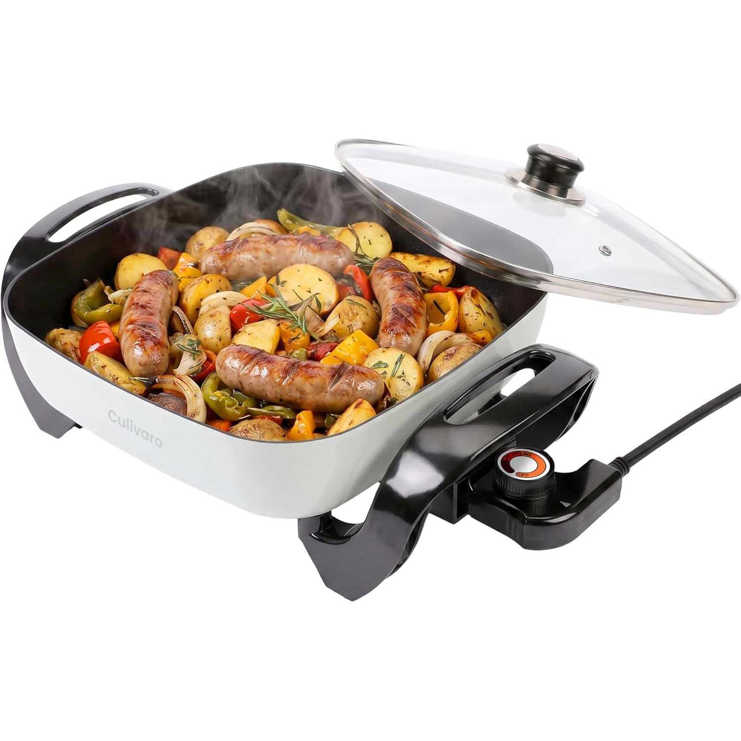 Culivaro Electric Skillet, 1200W, Tempered Vented 